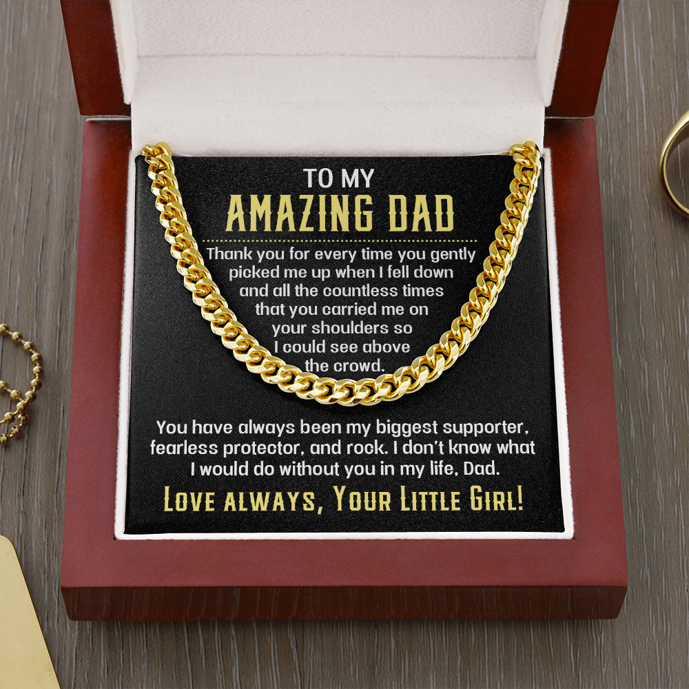 To My Amazing Dad Message Card Necklace Jewelry Gift from Daughter, Thank You Message Birthday Father's Day Sentimental Pendant Present 214b