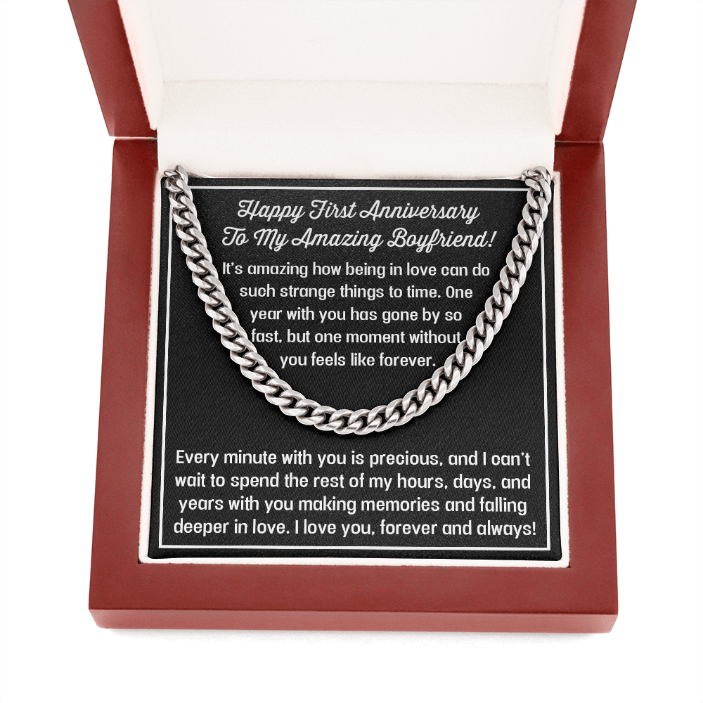 Happy 1 Year Anniversary Message Card Necklace Jewelry for Boyfriend, Romantic Sentimental Meaningful Pendant for Significant Other 165c