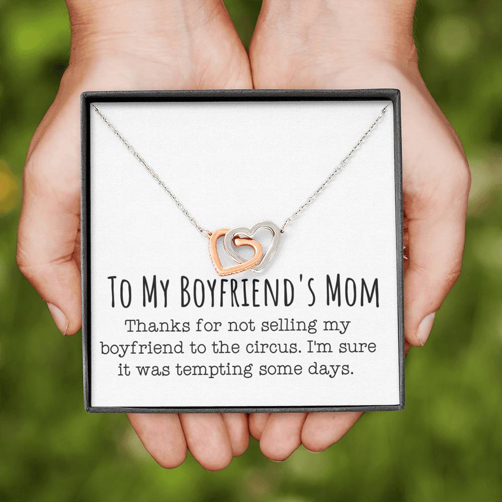 Funny Boyfriend's Mom Gift, To My Boyfriend's Mom Message Card Necklace, BF Mom Birthday 6001a