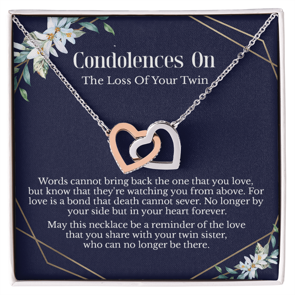 Loss of Twin Sister Sympathy Memorial Message Card Necklace, Love One in Heaven Present Idea for Her, Death Grief Remembrance Pendant 234c