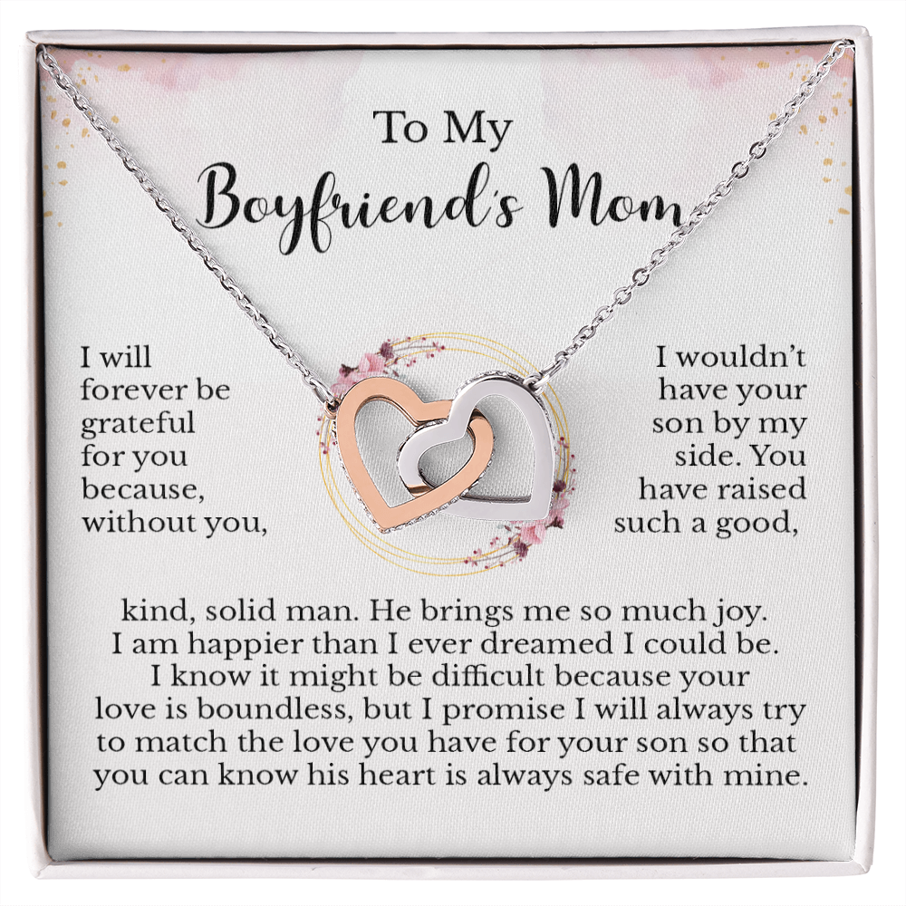 To My Boyfriend's Mom Pink Message Card Necklace Jewelry, Mother's Day Birthday Christmas Pendant Present Idea For Future MIL For Women C