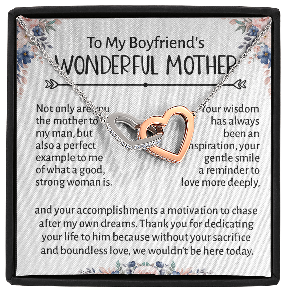 To My Boyfriend's Mom Message Card Necklace Jewelry Gifts from Son Girlfriend, BF Mom Gift Present Ideas, Future Mother In Law Pendant F