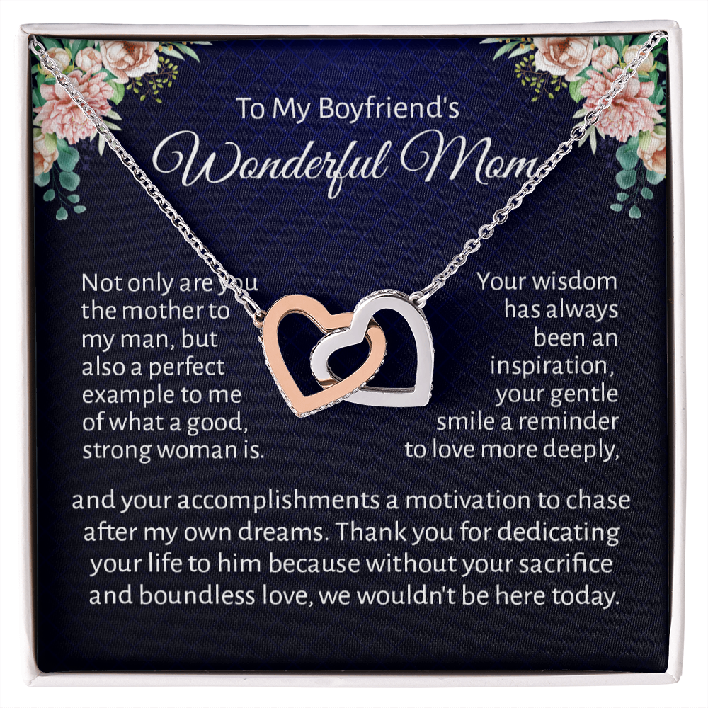 To My Boyfriend's Wonderful Mother Floral Message Card Necklace Jewelry, Mother's Day Birthday Christmas Pendant Present Idea For Future MIL E