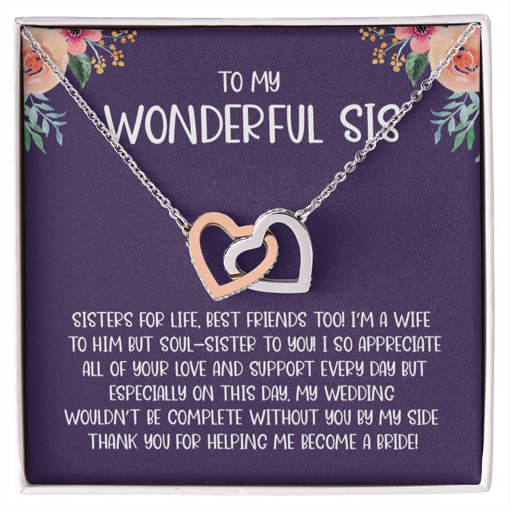 Sister of the Bride Message Card Necklace Jewelry, To My Sister Meaningful Present Idea from Bride, Soul Sister Appreciation Pendant 123e