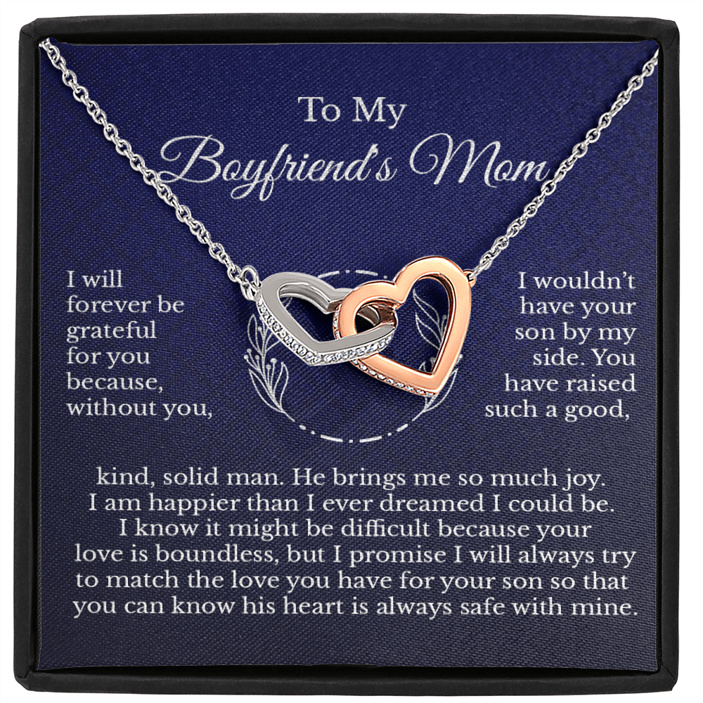 To My Boyfriend's Beautiful Mother Message Card Necklace Jewelry Gift, Mother's Day Birthday Christmas Appreciation Pendant Present Idea C