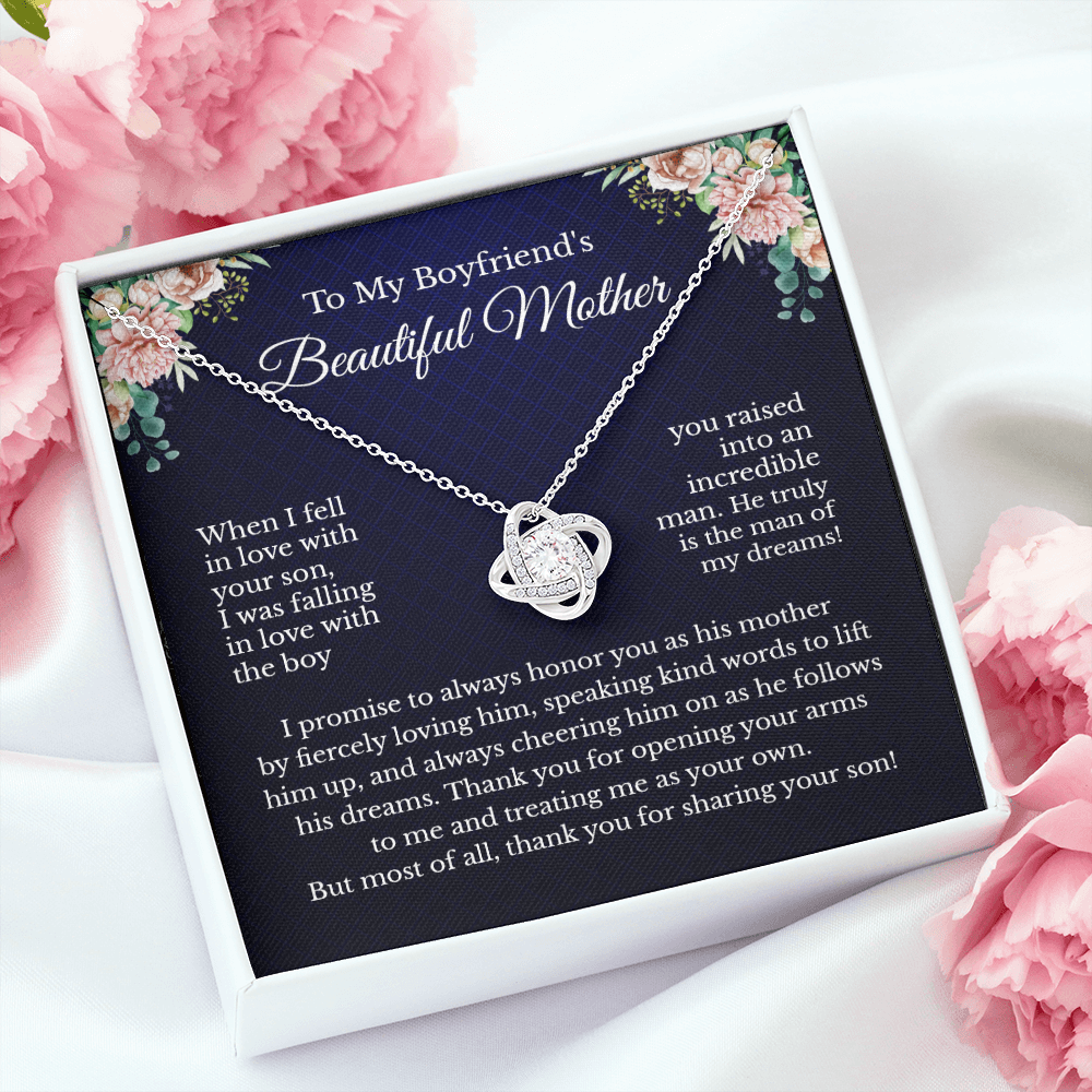 To My Boyfriend's Wonderful Mother Floral Message Card Necklace Jewelry, Mother's Day Birthday Christmas Pendant Present Idea For Future MIL A