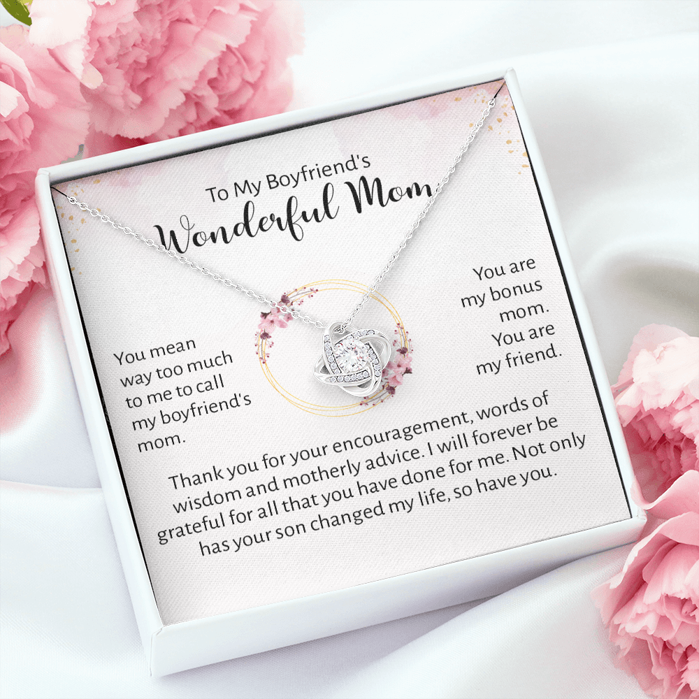 To My Boyfriend's Mom Pink Message Card Necklace Jewelry, Mother's Day Birthday Christmas Pendant Present Idea For Future MIL For Women F