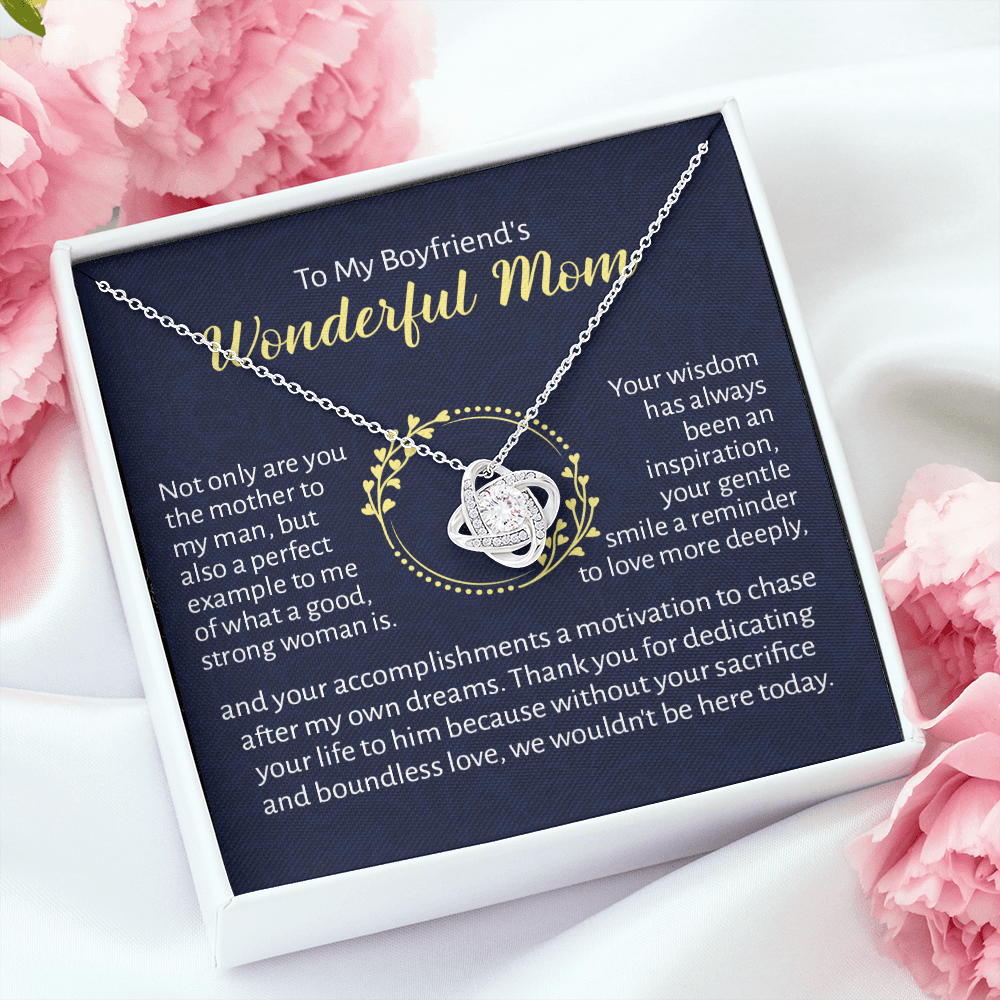 To My Boyfriend's Wonderful Mom Message Card Necklace Jewelry Mother's Day Birthday Christmas Present Idea, Thank You Appreciation Pendant E