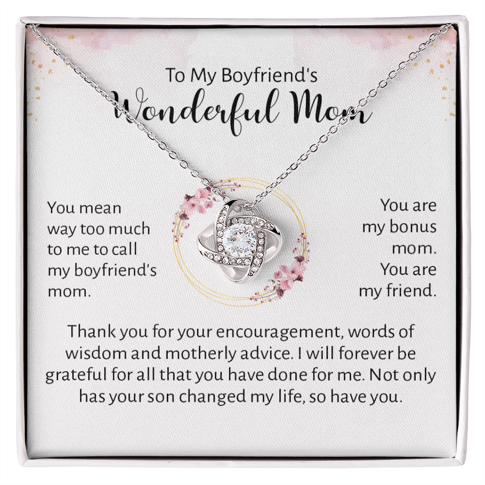 To My Boyfriend's Mom Pink Message Card Necklace Jewelry, Mother's Day Birthday Christmas Pendant Present Idea For Future MIL For Women F