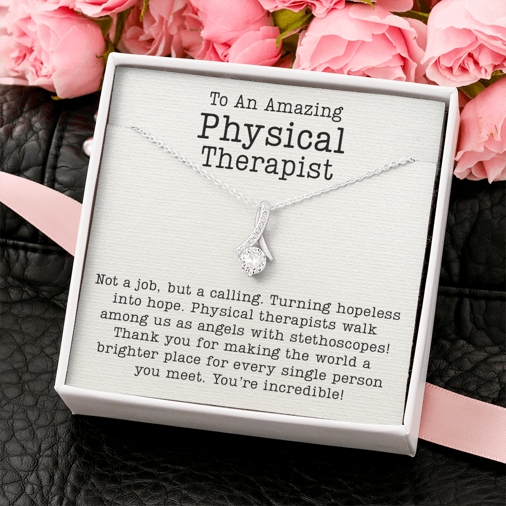 Physical Therapist Message Card Necklace Gifts, PT Appreciation Gift Pendant Ideas, Best PT Month Frontline Warrior Present for Women 188b