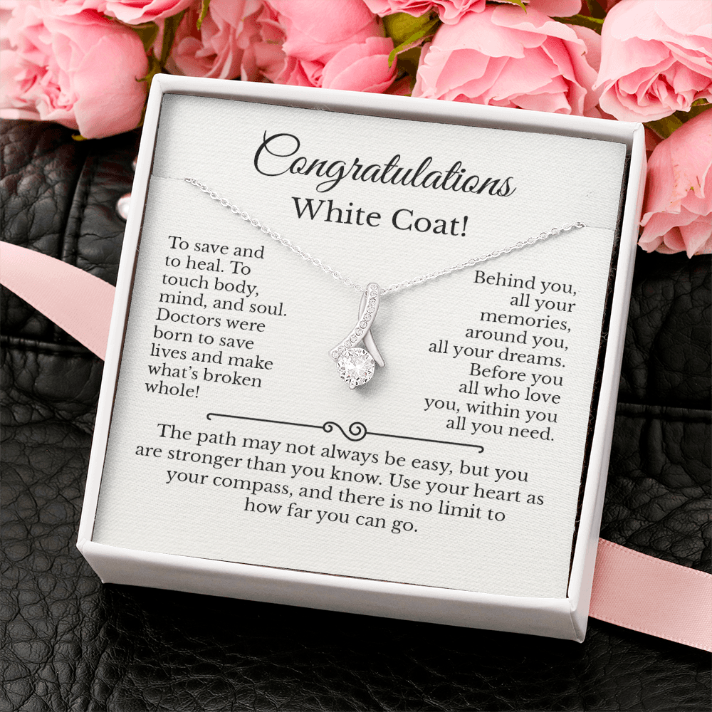 Congrats White Coat Ceremony Medical School Grad Message Card Necklace Jewelry, Congratulations Women Doctor Pendant Gift Present Idea 215c