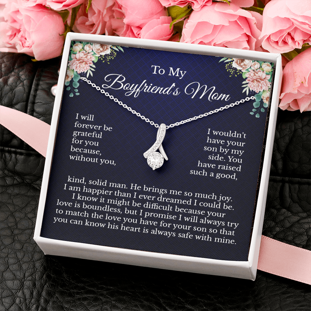 To My Boyfriend's Wonderful Mother Floral Message Card Necklace Jewelry, Mother's Day Birthday Christmas Pendant Present Idea For Future MIL C