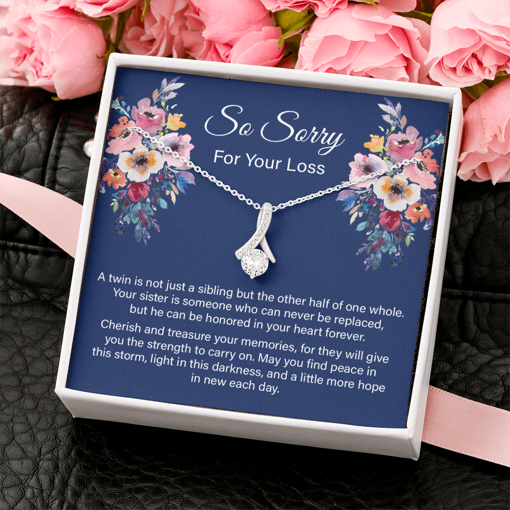 Loss of Twin Sister Sympathy Memorial Message Card Necklace, Love One in Heaven Present Idea for Her, Death Grief Remembrance Pendant 234e