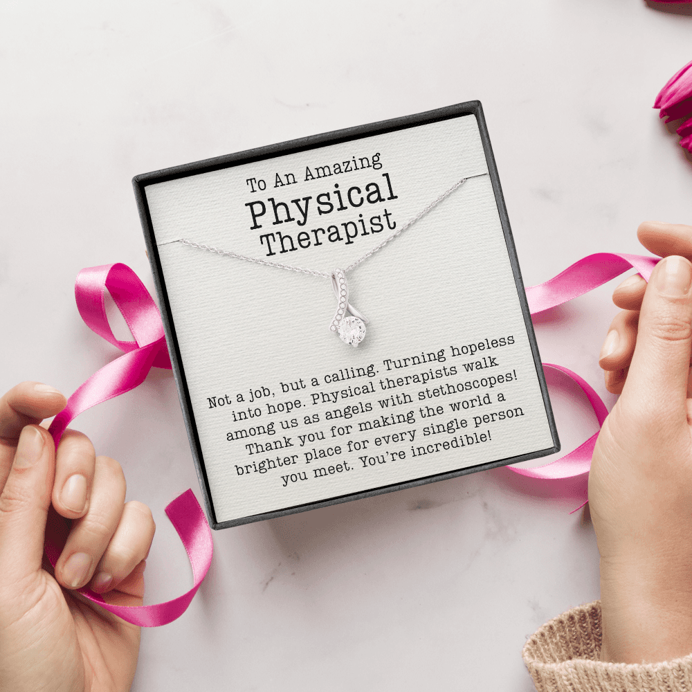 Physical Therapist Message Card Necklace Gifts, PT Appreciation Gift Pendant Ideas, Best PT Month Frontline Warrior Present for Women 188b