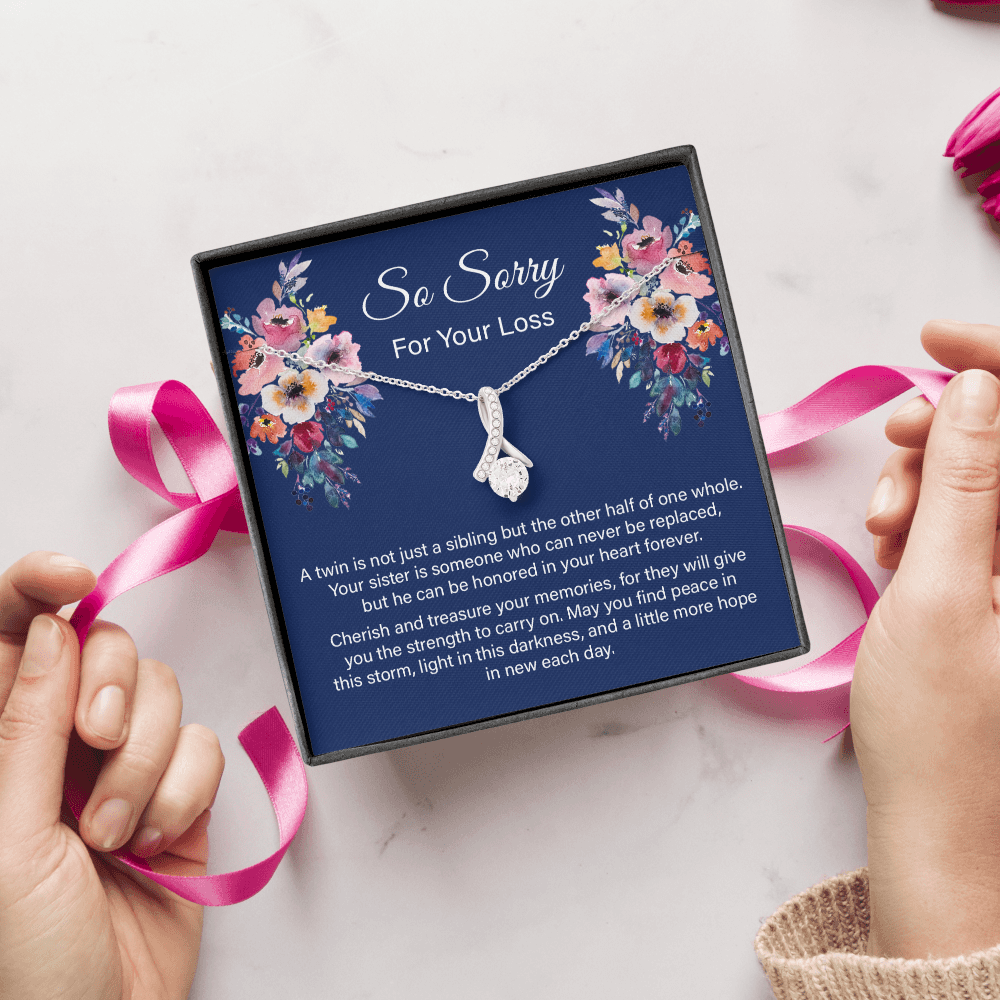 Loss of Twin Sister Sympathy Memorial Message Card Necklace, Love One in Heaven Present Idea for Her, Death Grief Remembrance Pendant 234e