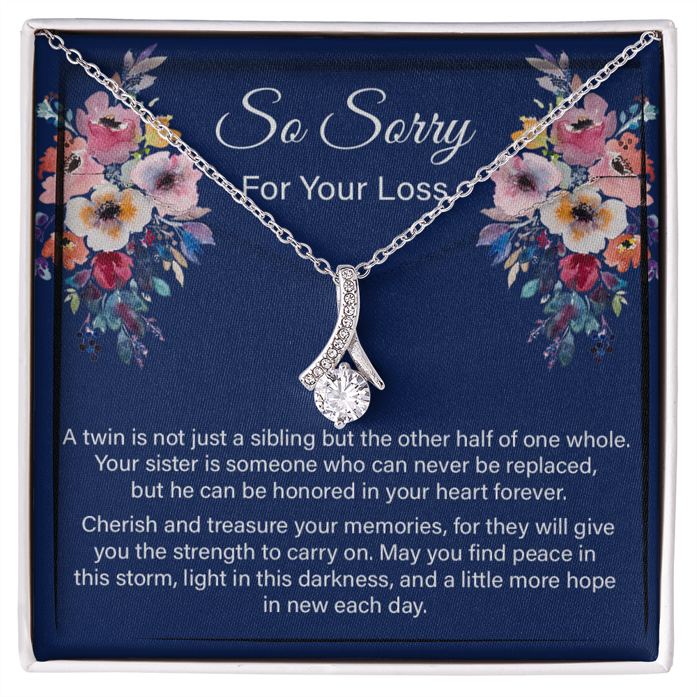 Loss of Twin Sister Sympathy Memorial Message Card Necklace, Love One in Heaven Present Idea for Her, Death Grief Remembrance Pendant 234e