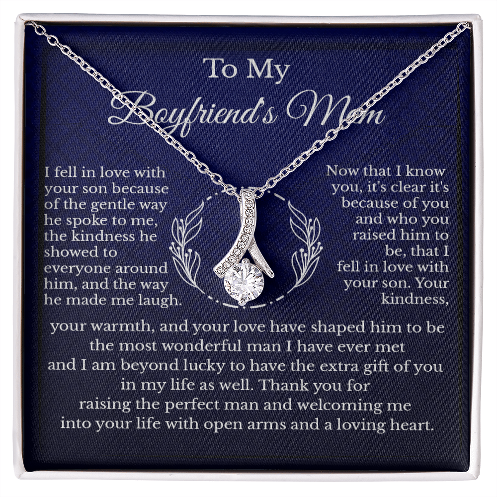 To My Boyfriend's Beautiful Mother Message Card Necklace Jewelry Gift, Mother's Day Birthday Christmas Appreciation Pendant Present Idea B