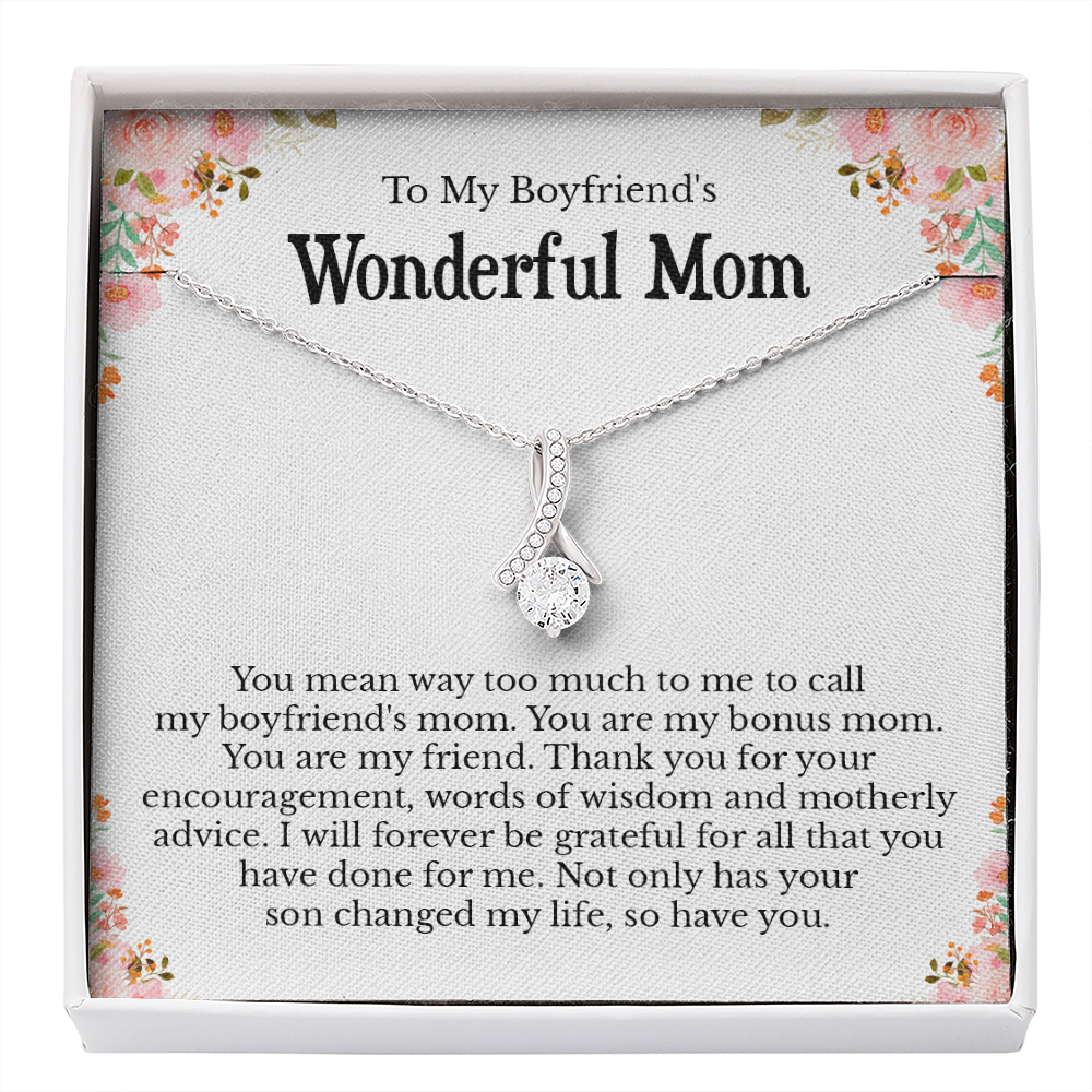 To My Boyfriend's Mom Message Card Necklace Jewelry Gifts from Son Girlfriend, BF Mom Gift Present Ideas, Future Mother In Law Pendant E