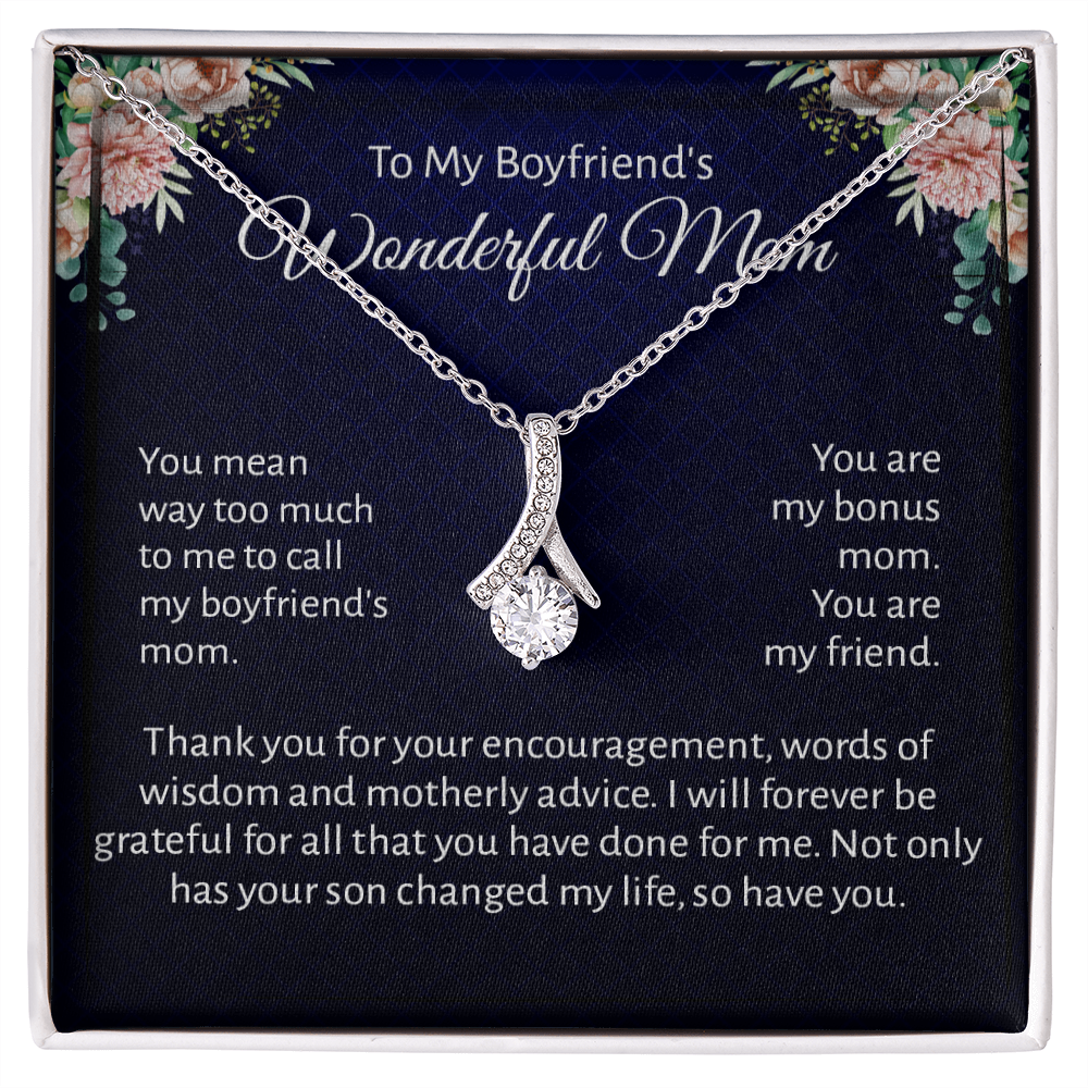 To My Boyfriend's Wonderful Mother Floral Message Card Necklace Jewelry, Mother's Day Birthday Christmas Pendant Present Idea For Future MILF