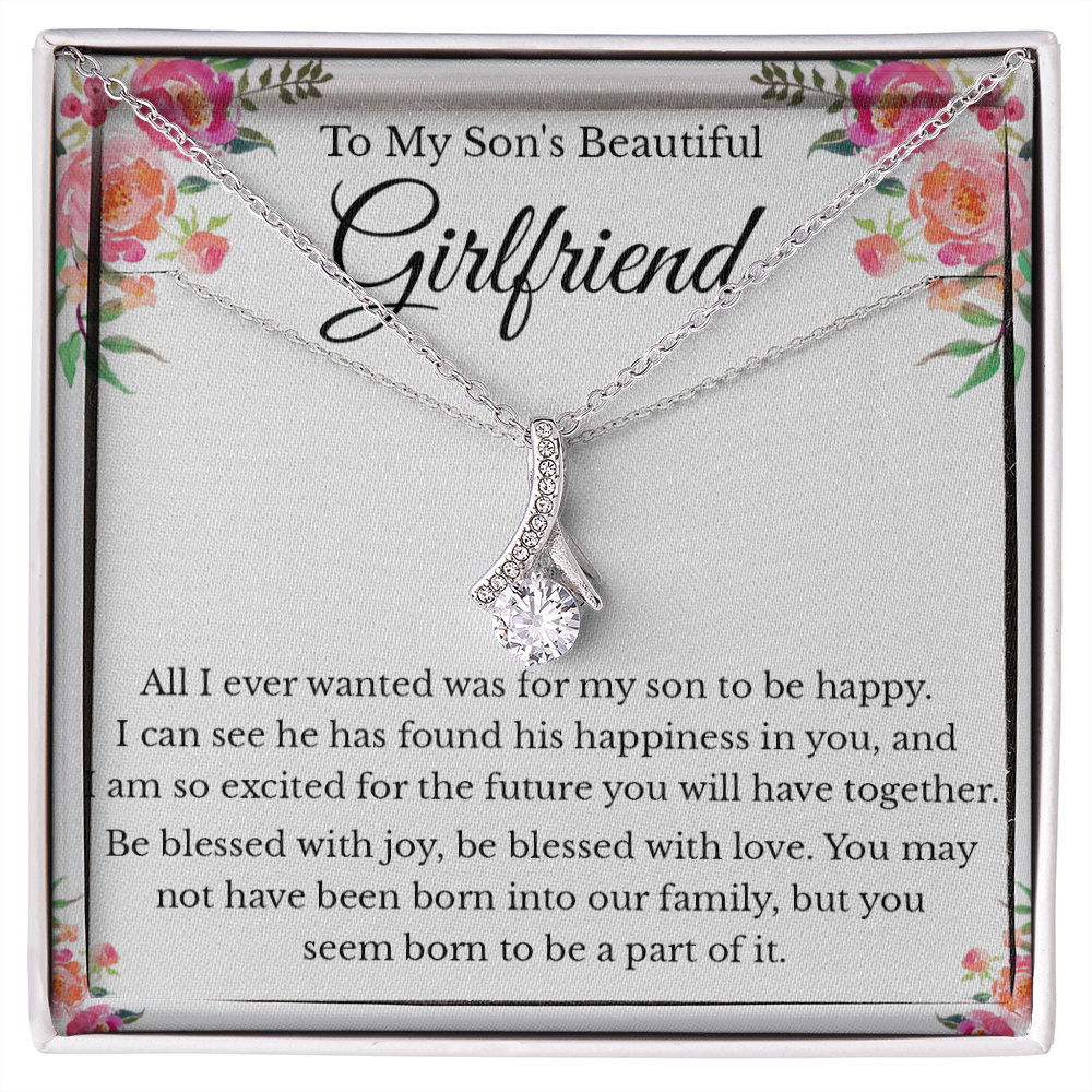 To My Son's Beautiful Girlfriend Message Card Necklace Jewelry, Bonus Daughter Sweet Present Idea, Future Daughter in Law Pendant Ideas 230a