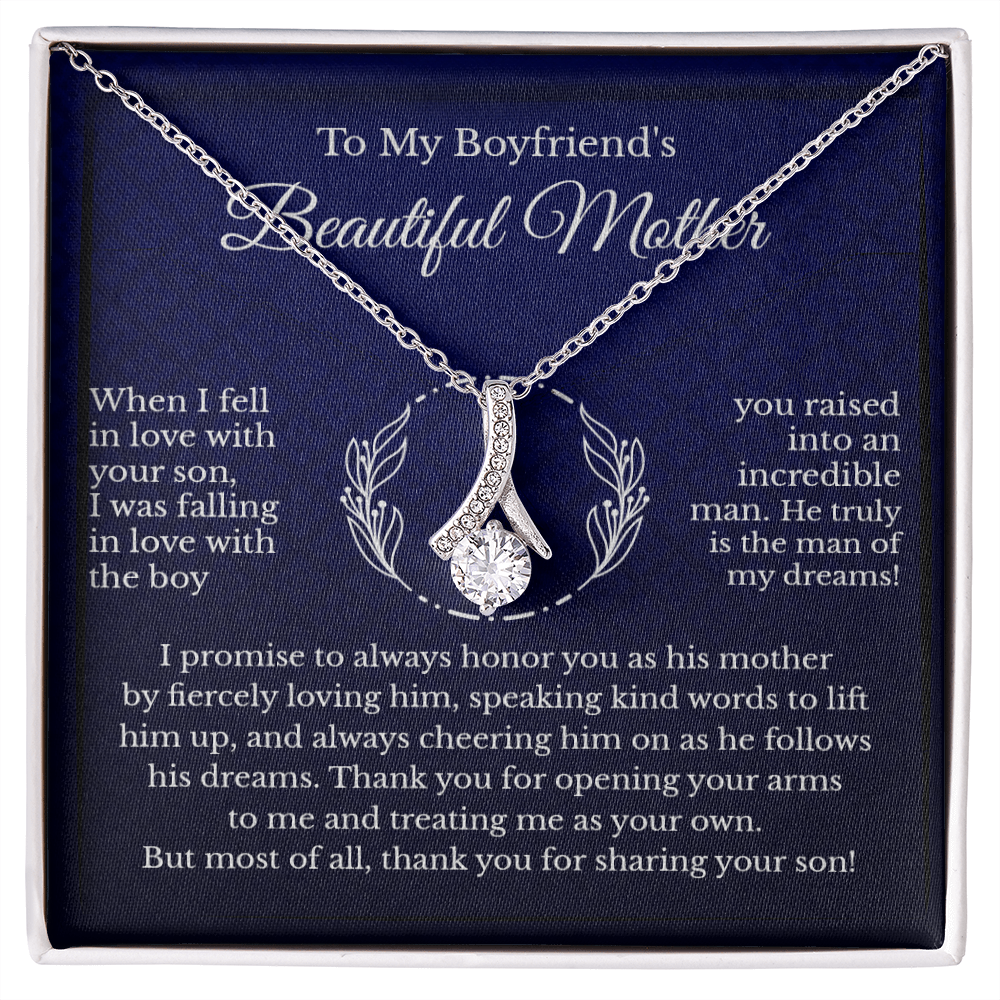 To My Boyfriend's Beautiful Mother Message Card Necklace Jewelry Gift, Mother's Day Birthday Christmas Appreciation Pendant Present Idea A
