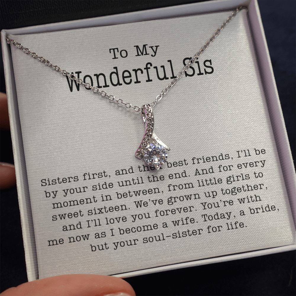 Sister of the Bride Message Card Necklace Jewelry, To My Sister Meaningful Present Idea from Bride, Soul Sister Appreciation Pendant 123d