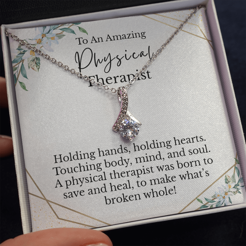 Physical Therapist Message Card Necklace Gifts, PT Appreciation Gift Pendant Ideas, Best PT Month Frontline Warrior Present for Women 188c