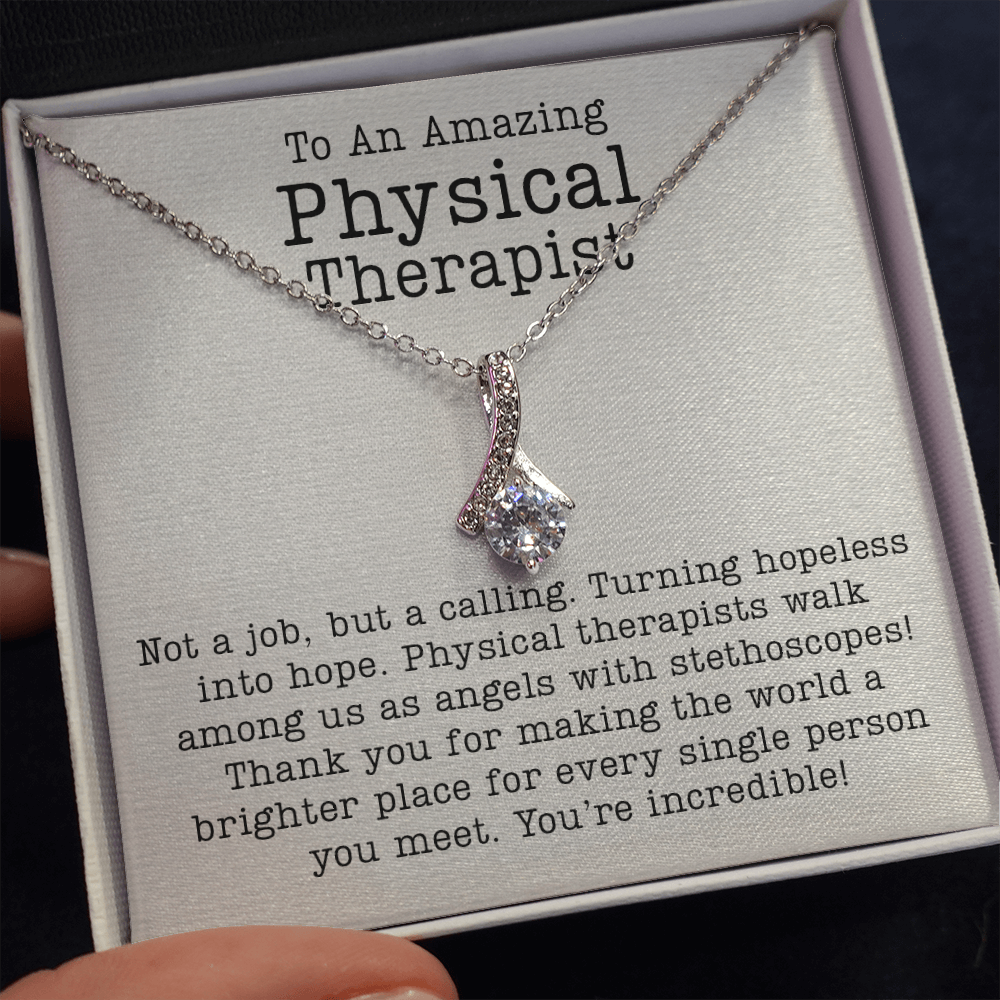 Physical Therapist Message Card Necklace Gifts, PT Appreciation Gift Pendant Ideas, Best PT Month Frontline Warrior Present for Women 188b