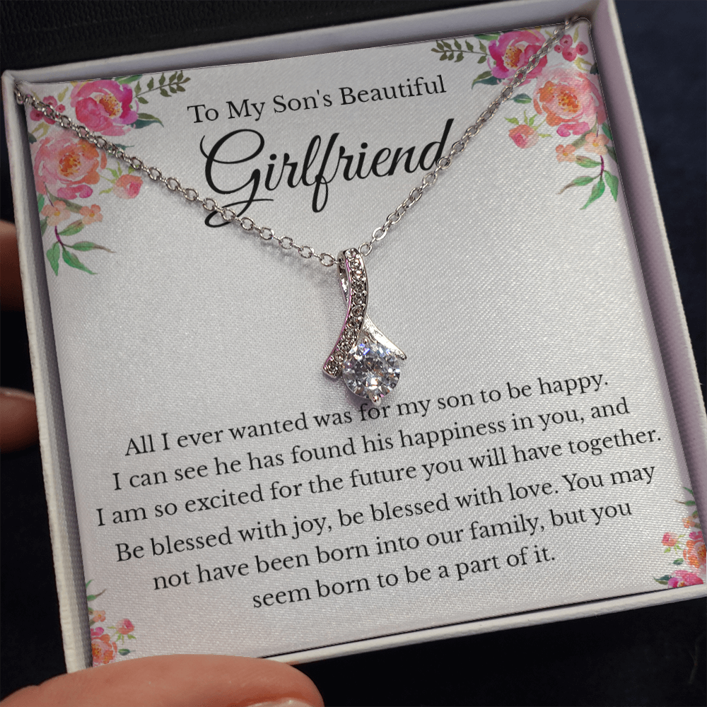 To My Son's Beautiful Girlfriend Message Card Necklace Jewelry, Bonus Daughter Sweet Present Idea, Future Daughter in Law Pendant Ideas 230a