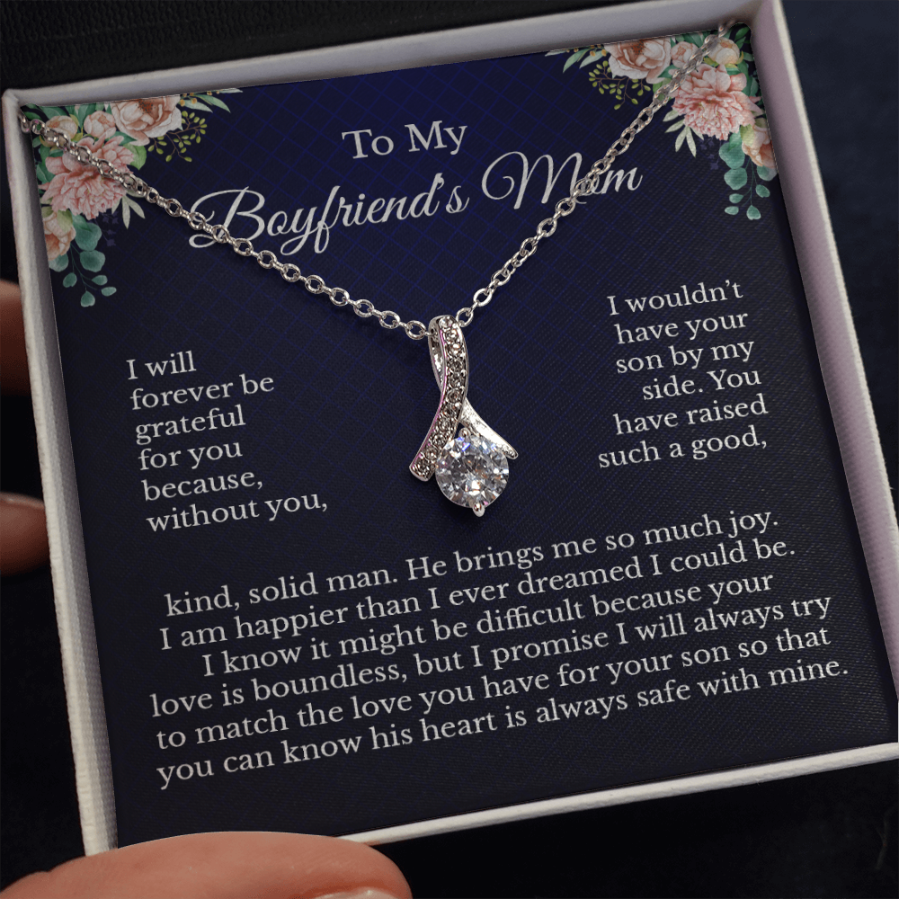 To My Boyfriend's Wonderful Mother Floral Message Card Necklace Jewelry, Mother's Day Birthday Christmas Pendant Present Idea For Future MIL C