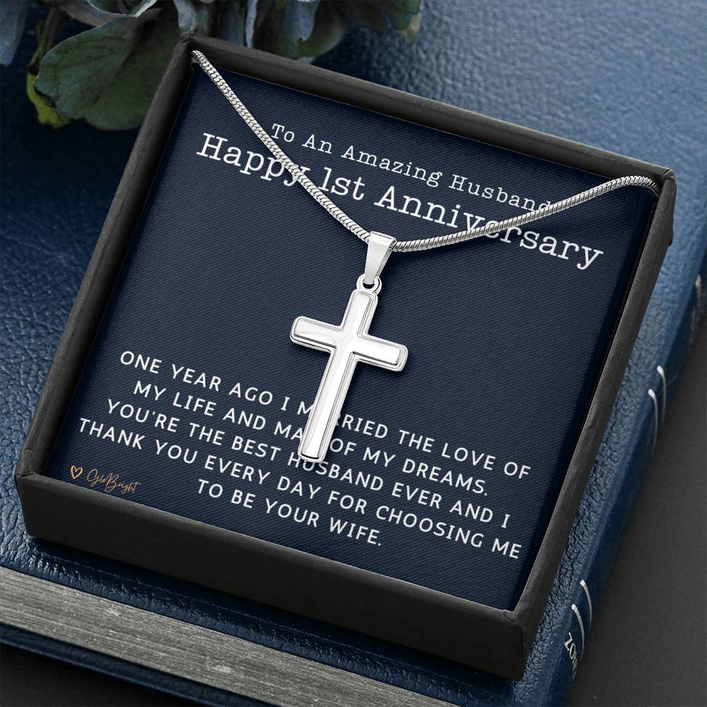 First Anniversary Gift for Him, 1st Anniversary Gift for Husband, One Year Anniversary Ideas,Cross Necklace 5015a