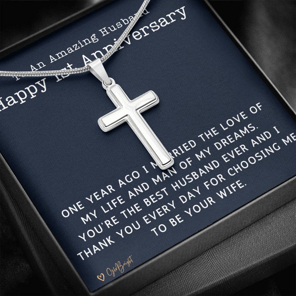 First Anniversary Gift for Him, 1st Anniversary Gift for Husband, One Year Anniversary Ideas,Cross Necklace 5015a
