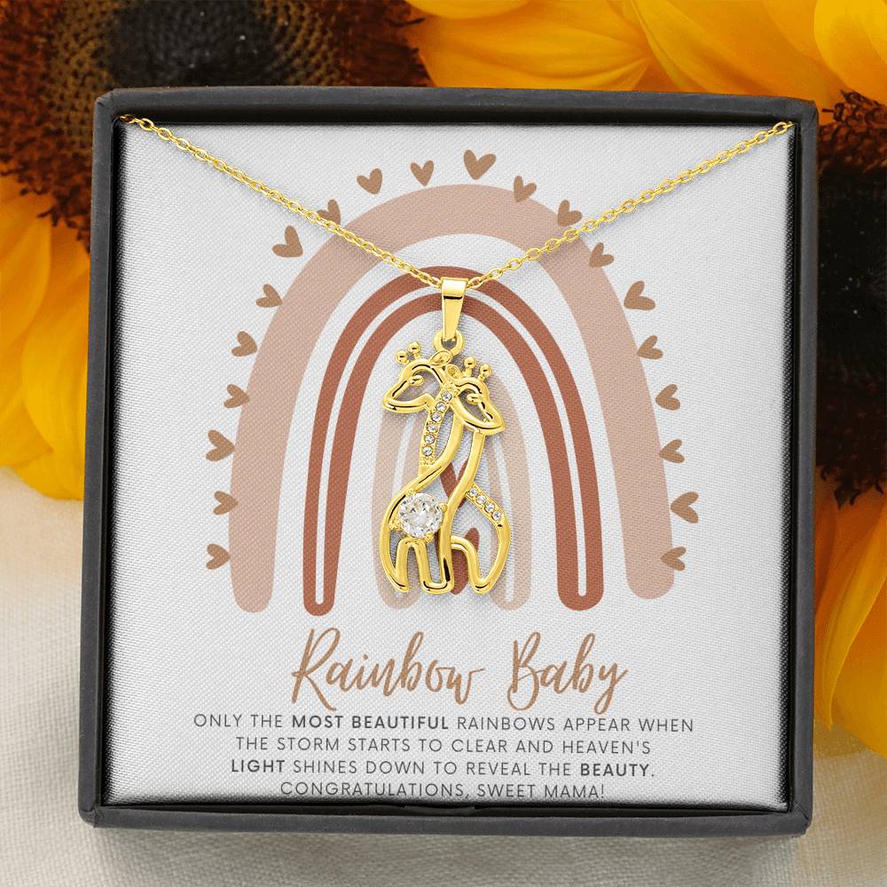 Custom Rainbow Baby Gift for Mom, Giraffe Rainbow Baby Necklace