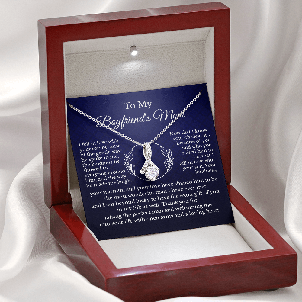 To My Boyfriend's Beautiful Mother Message Card Necklace Jewelry Gift, Mother's Day Birthday Christmas Appreciation Pendant Present Idea B