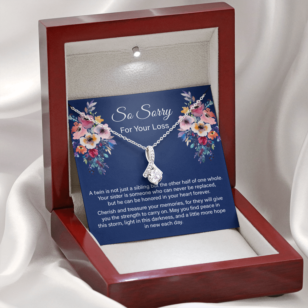 Loss of Twin Sister Sympathy Memorial Message Card Necklace, Love One in Heaven Present Idea for Her, Death Grief Remembrance Pendant 234e