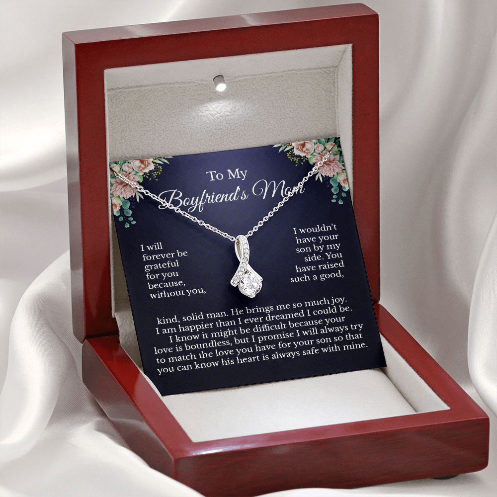 To My Boyfriend's Wonderful Mother Floral Message Card Necklace Jewelry, Mother's Day Birthday Christmas Pendant Present Idea For Future MIL C