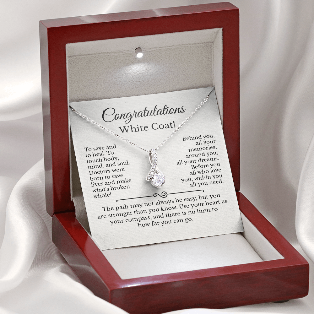 Congrats White Coat Ceremony Medical School Grad Message Card Necklace Jewelry, Congratulations Women Doctor Pendant Gift Present Idea 215c