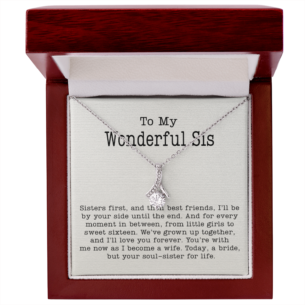 Sister of the Bride Message Card Necklace Jewelry, To My Sister Meaningful Present Idea from Bride, Soul Sister Appreciation Pendant 123d