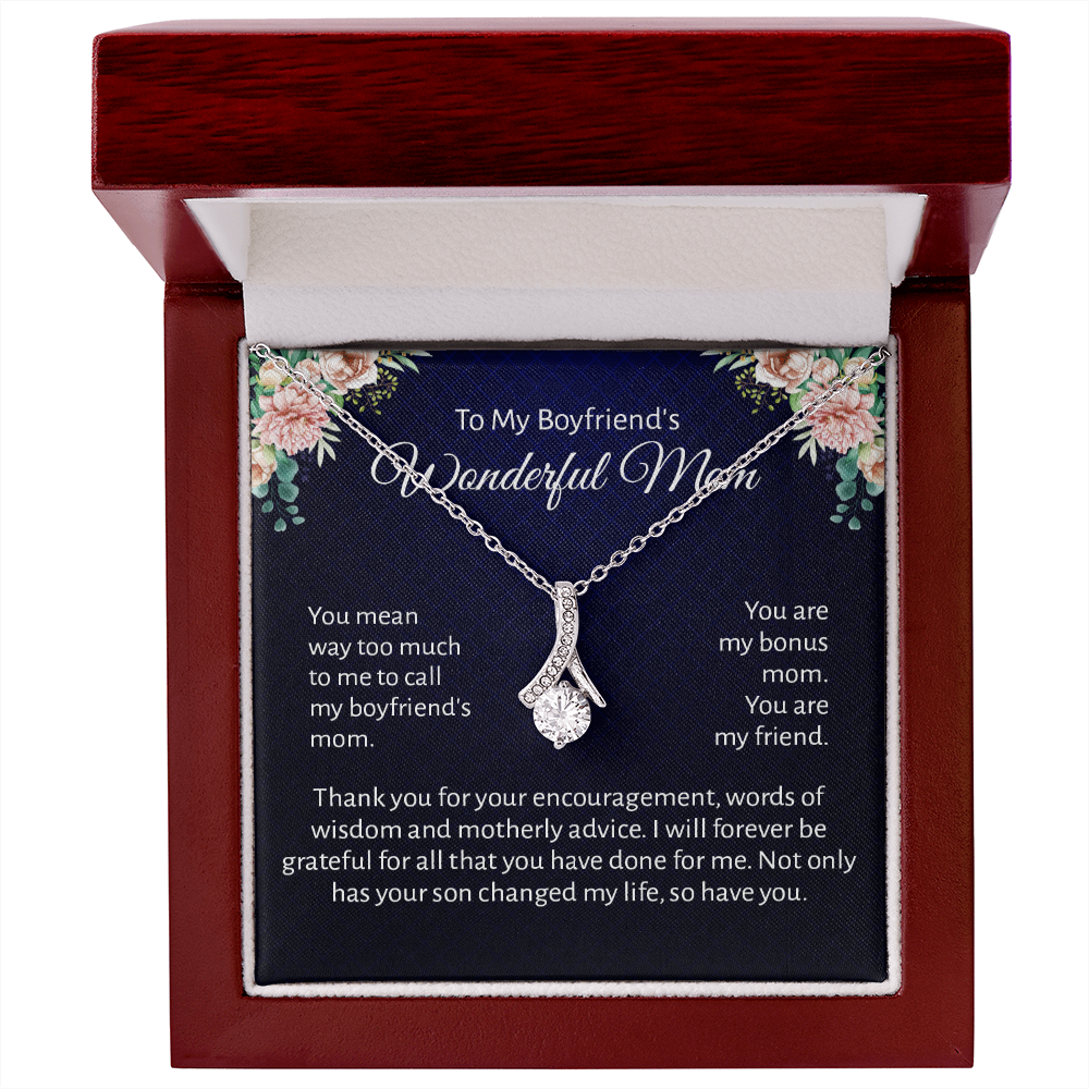 To My Boyfriend's Wonderful Mother Floral Message Card Necklace Jewelry, Mother's Day Birthday Christmas Pendant Present Idea For Future MILF