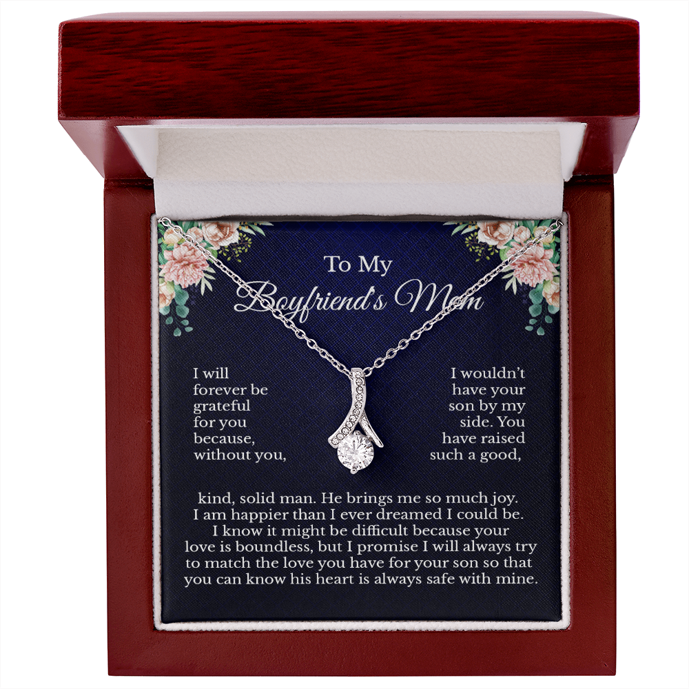 To My Boyfriend's Wonderful Mother Floral Message Card Necklace Jewelry, Mother's Day Birthday Christmas Pendant Present Idea For Future MIL C