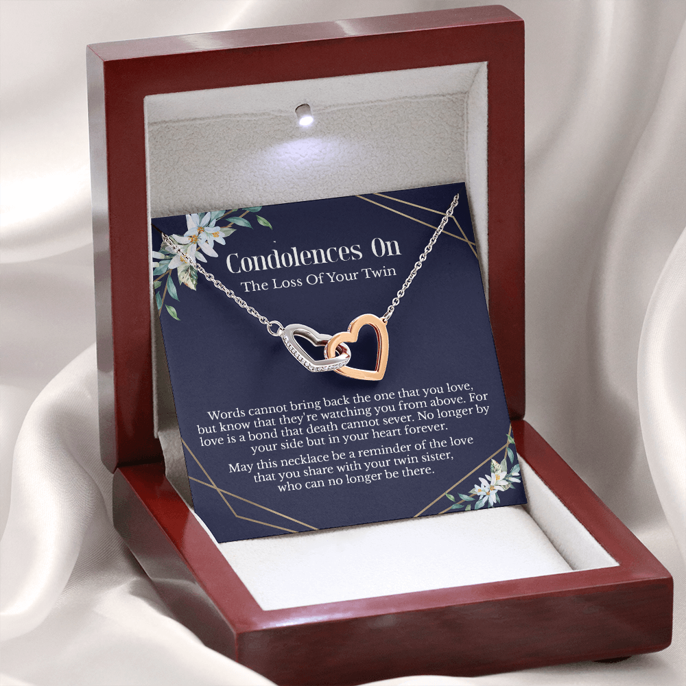 Loss of Twin Sister Sympathy Memorial Message Card Necklace, Love One in Heaven Present Idea for Her, Death Grief Remembrance Pendant 234c