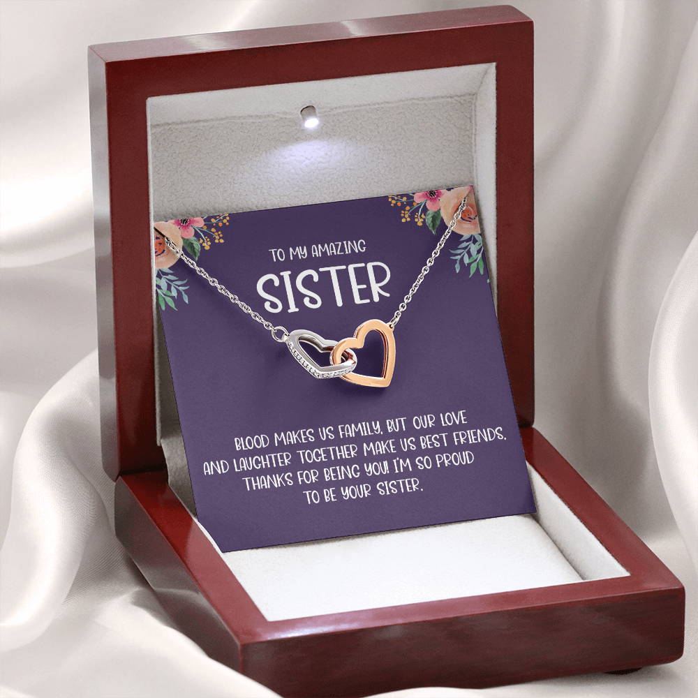 To My Bestfriend Sister Message Card Necklace Jewelry for Best Sister Ever, Birthday Christmas Present Idea, Besties Forever Pendant Gifts A