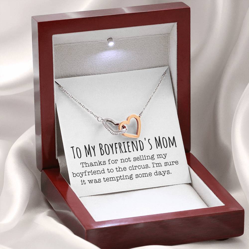 Funny Boyfriend's Mom Gift, To My Boyfriend's Mom Message Card Necklace, BF Mom Birthday 6001a