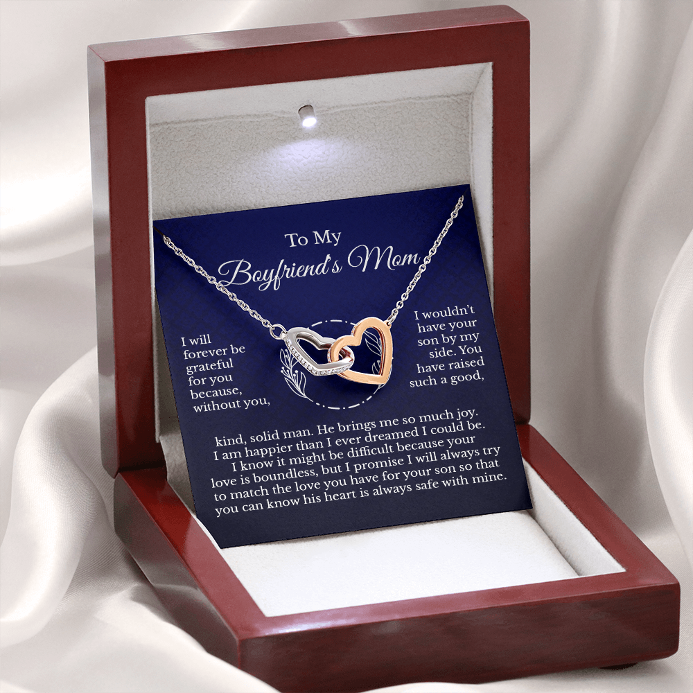 To My Boyfriend's Beautiful Mother Message Card Necklace Jewelry Gift, Mother's Day Birthday Christmas Appreciation Pendant Present Idea C