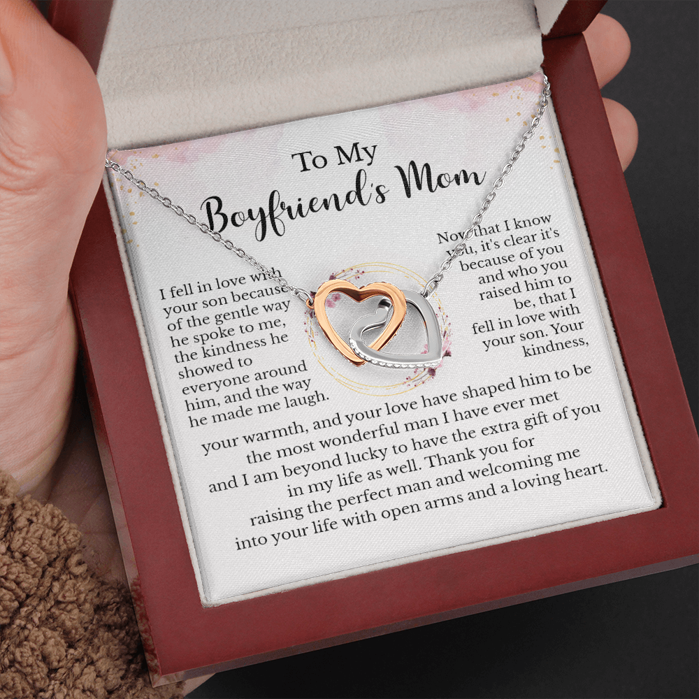 To My Boyfriend's Mom Pink Message Card Necklace Jewelry, Mother's Day Birthday Christmas Pendant Present Idea For Future MIL For Women B