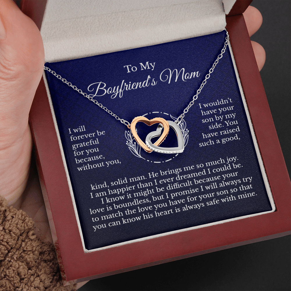 To My Boyfriend's Beautiful Mother Message Card Necklace Jewelry Gift, Mother's Day Birthday Christmas Appreciation Pendant Present Idea C