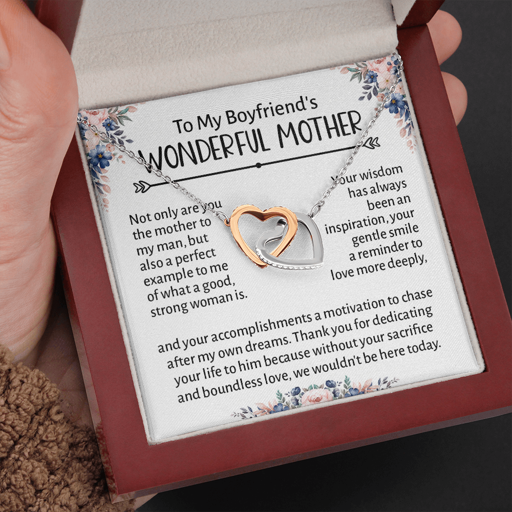 To My Boyfriend's Mom Message Card Necklace Jewelry Gifts from Son Girlfriend, BF Mom Gift Present Ideas, Future Mother In Law Pendant F