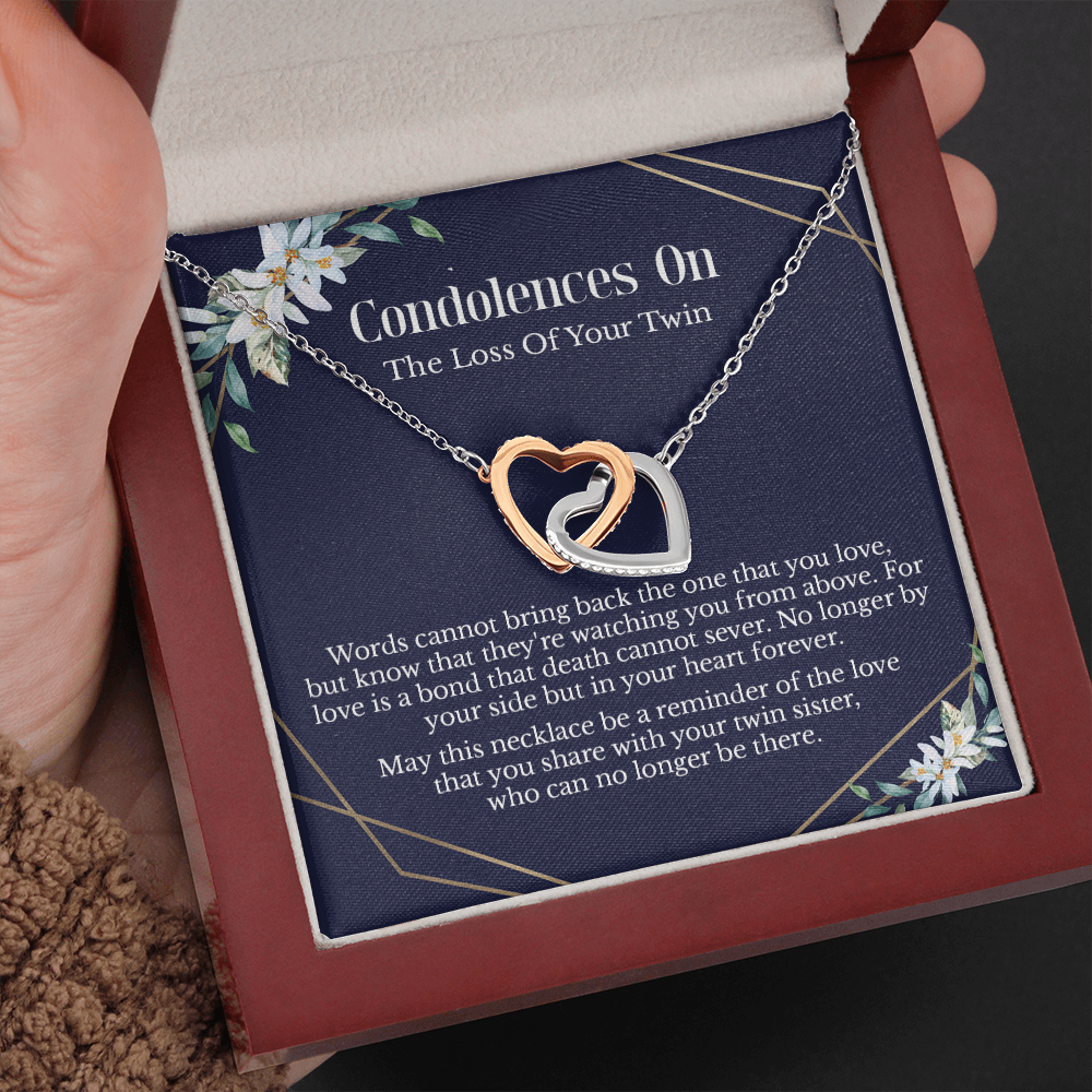Loss of Twin Sister Sympathy Memorial Message Card Necklace, Love One in Heaven Present Idea for Her, Death Grief Remembrance Pendant 234c